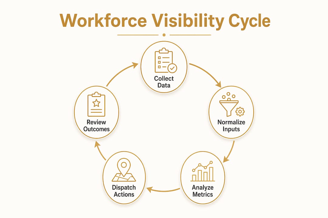 Infographic showing workforce visibility operations cycle