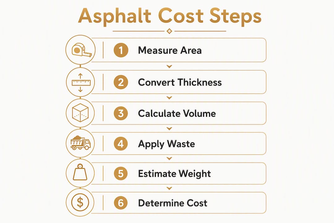 Infographic showing step-by-step asphalt cost calculation