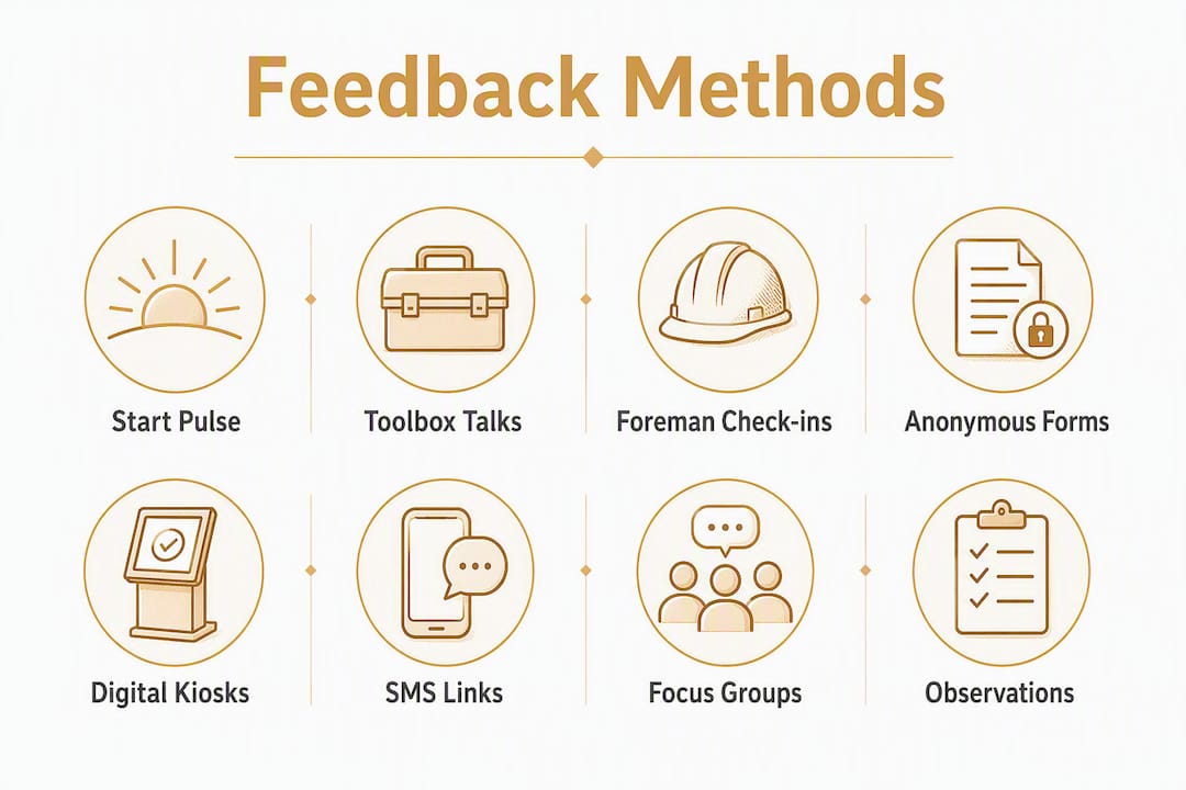 Infographic showing feedback methods flow on construction sites