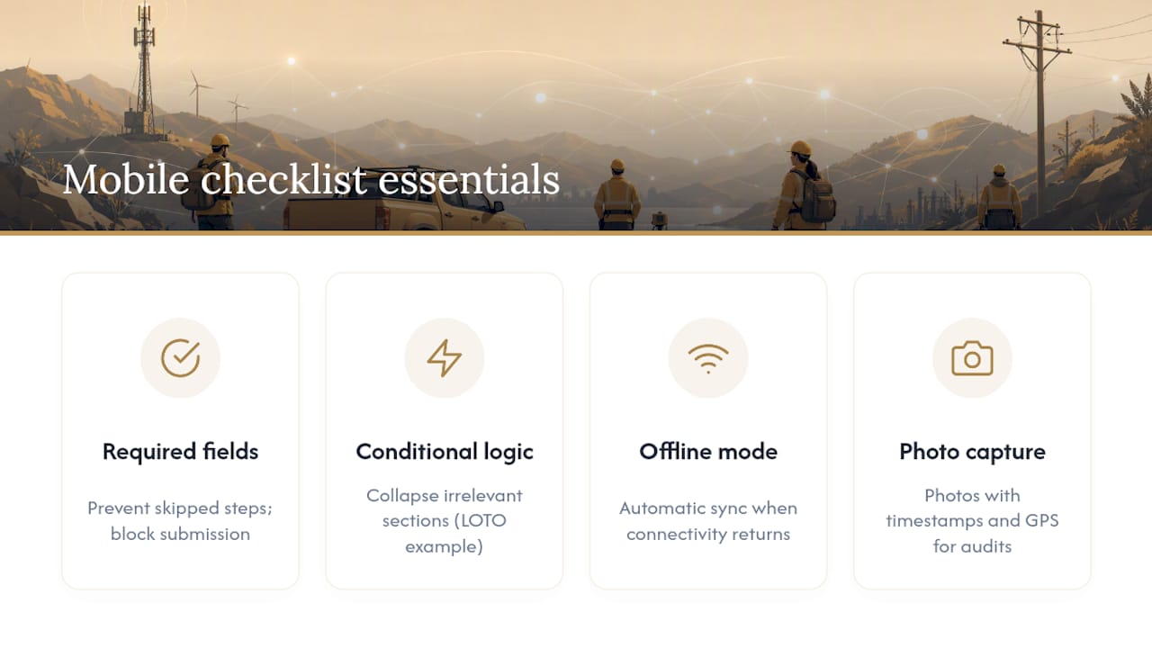 Diagram of mobile checklist key features