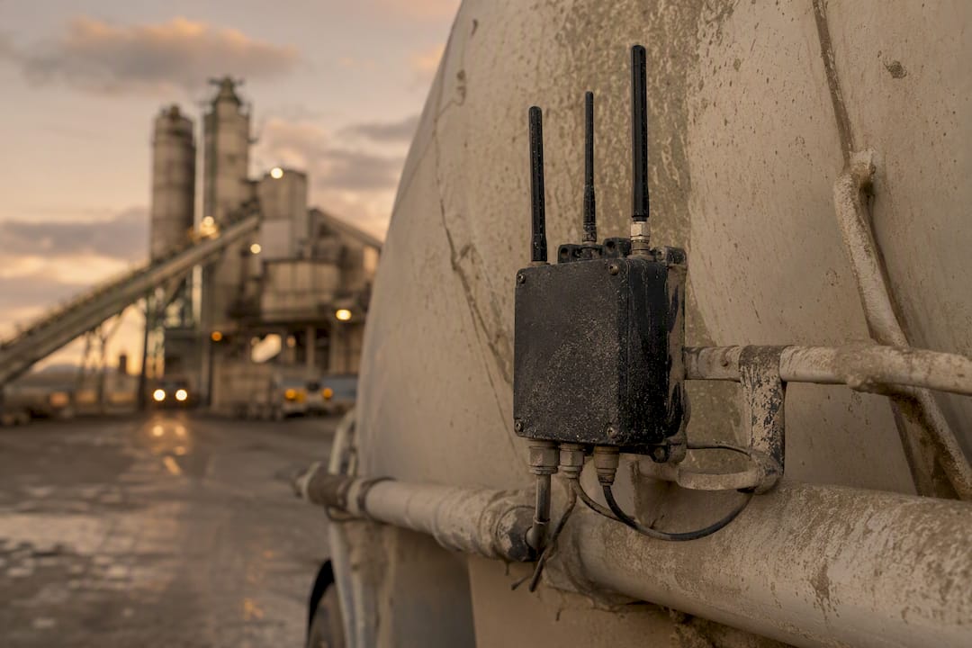 IoT sensor device on concrete mixer truck