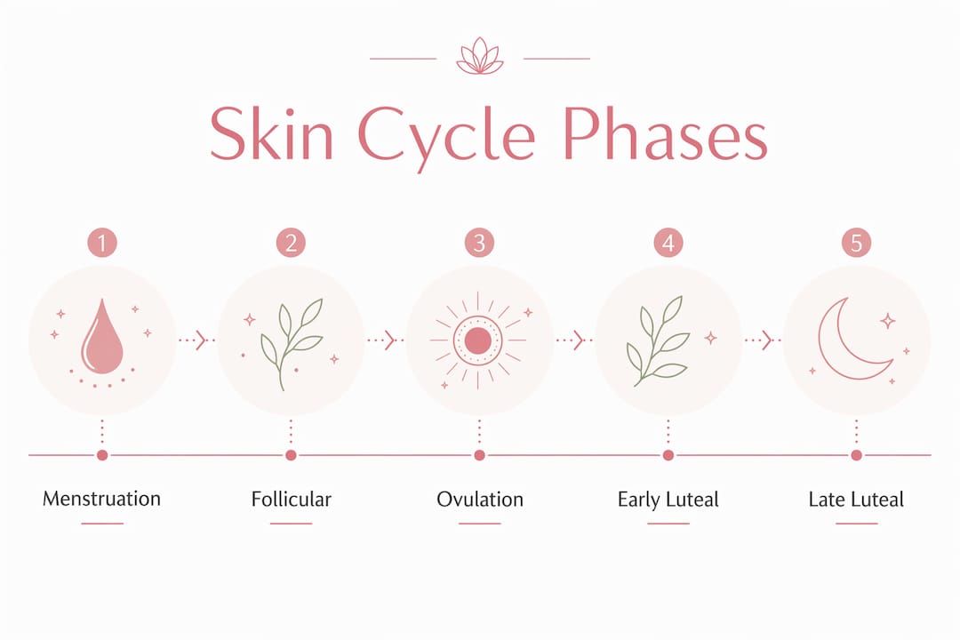 Infographic illustrating skin changes across menstrual cycle phases