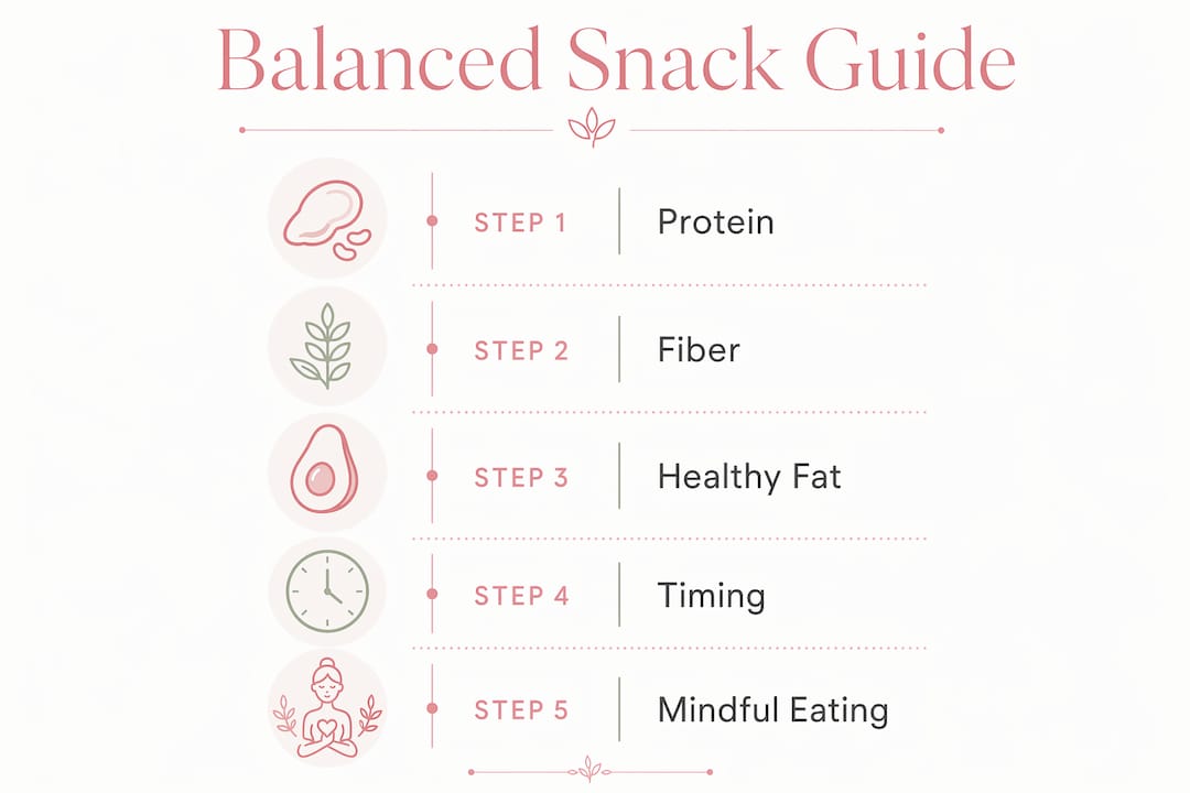 Infographic outlining 5 steps to build hormone-friendly snacks