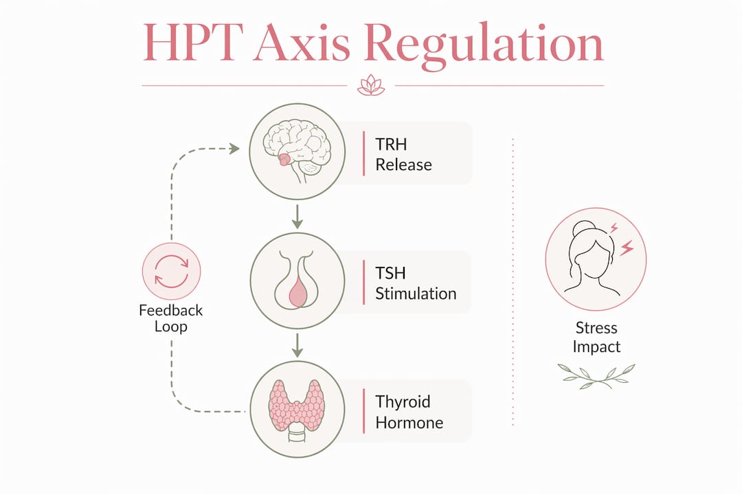 Infographic showing HPT axis hormone regulation steps