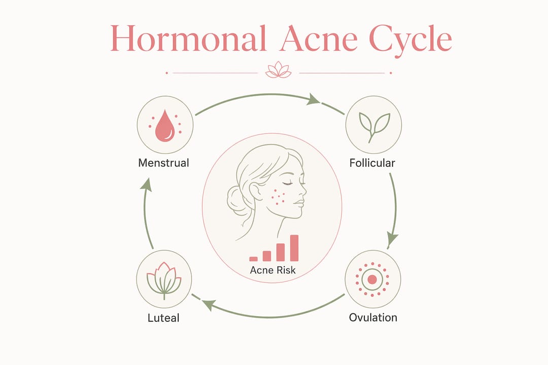 Infographic showing hormonal acne cycle phases vertical flow