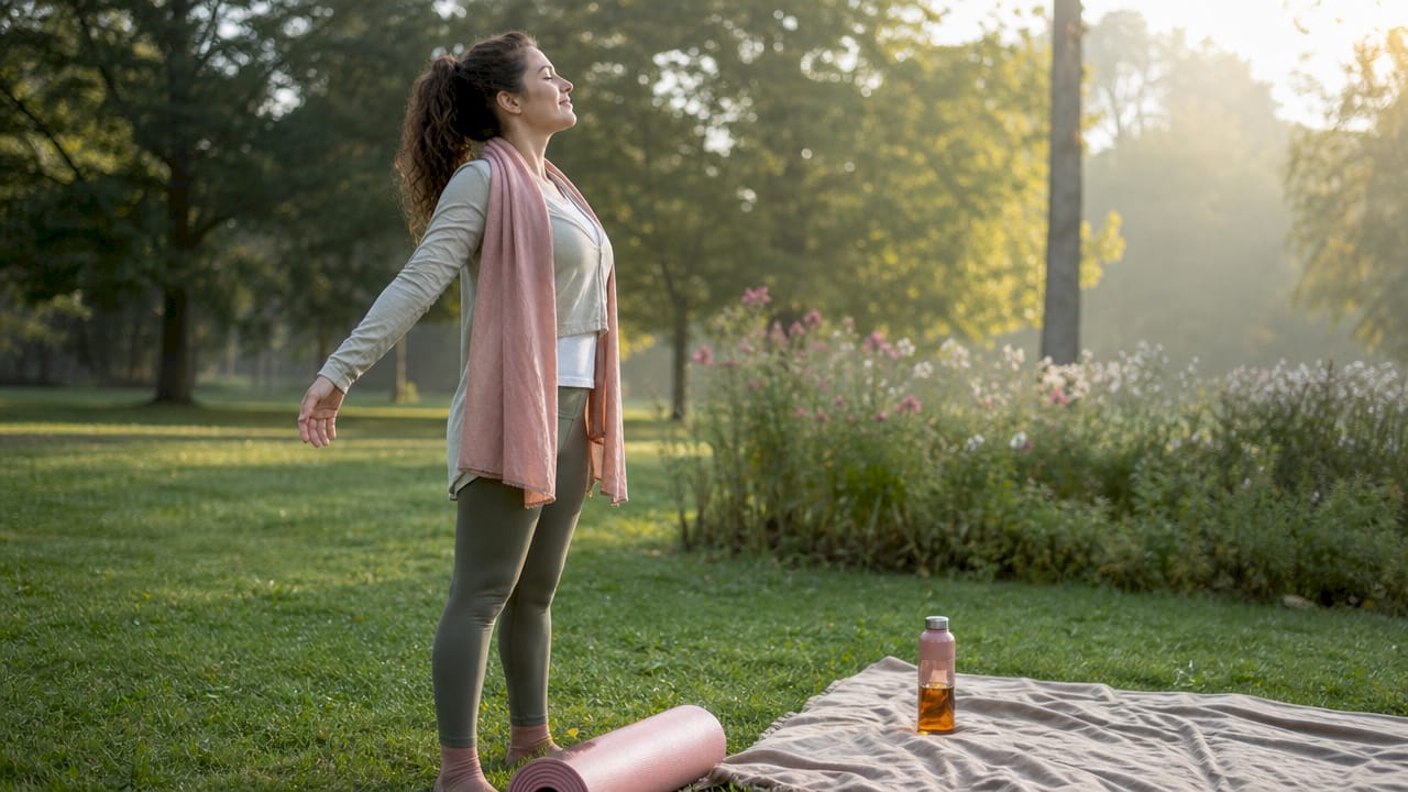 Woman enjoying morning light for hormone health