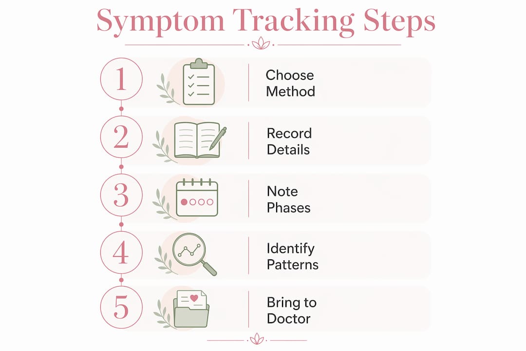 Infographic displaying steps to track hormonal symptoms
