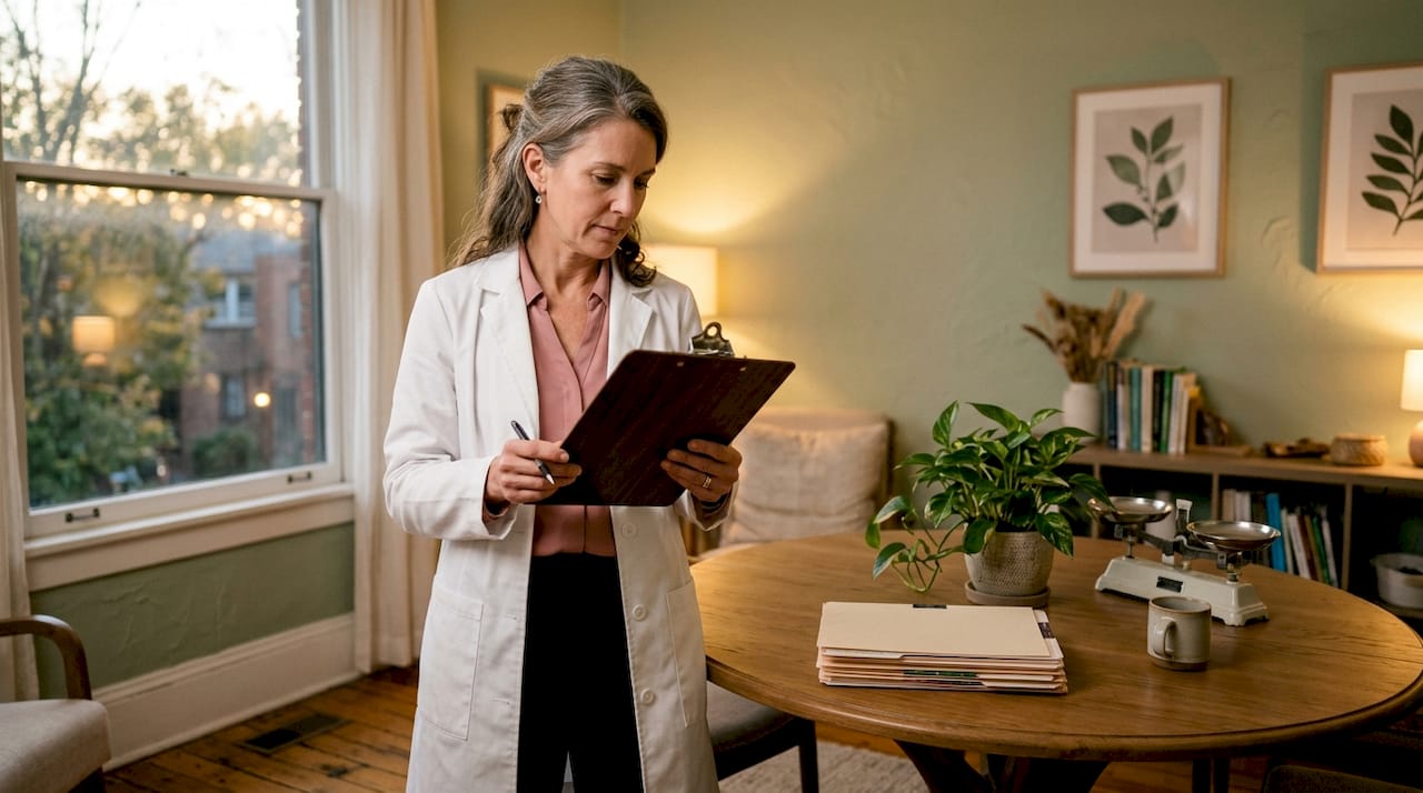 Female health professional reviewing hormone chart