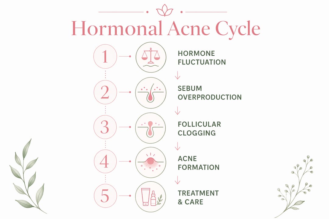 Infographic depicting hormonal acne development stages