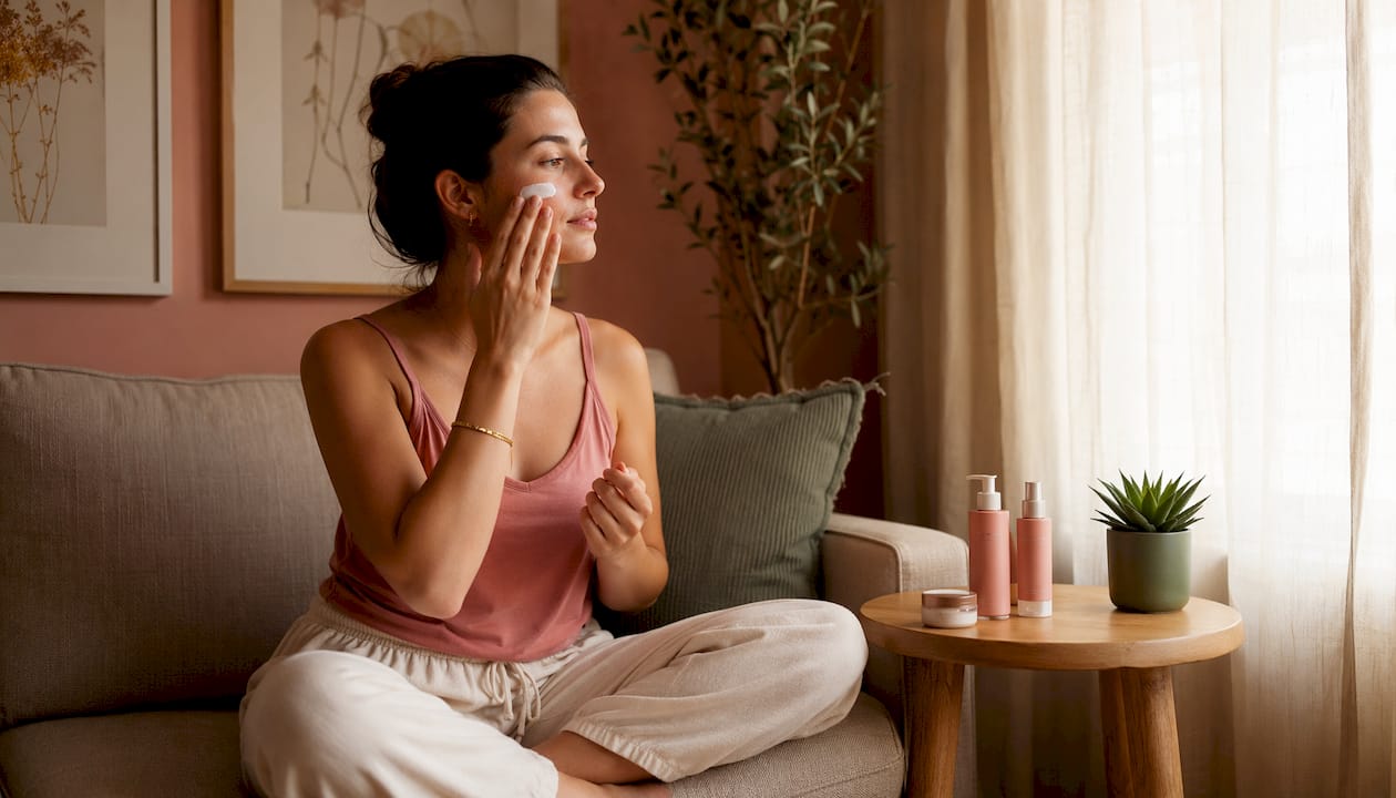 Close-up of hands holding skincare products