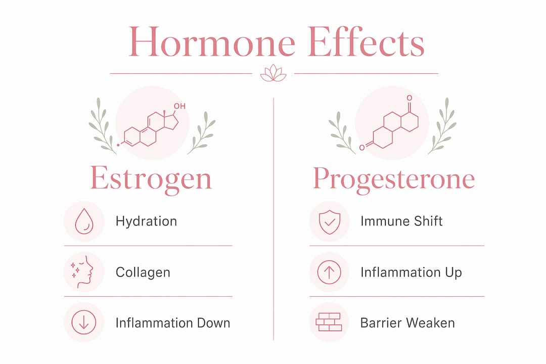 Infographic comparing estrogen and progesterone effects
