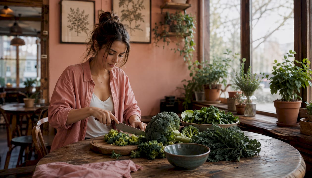 Hands chopping vegetables for hormonal health meal