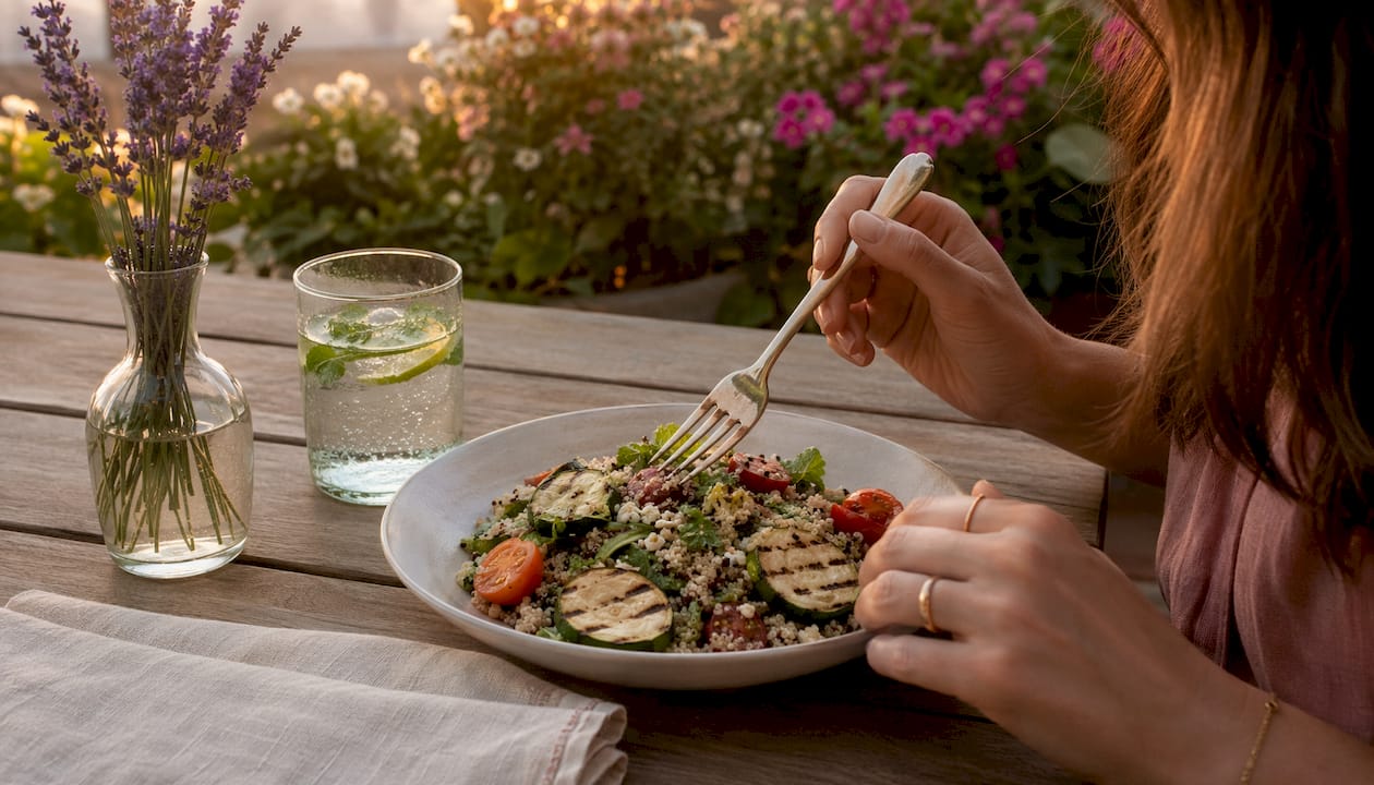 Healthy dinner plate for pre-period digestion