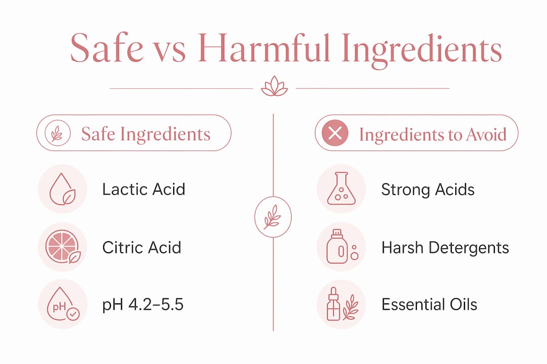 Comparison infographic of safe and harmful wash ingredients