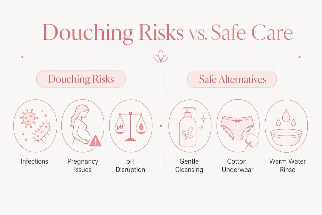 Infographic comparing douching risks and safe intimate care