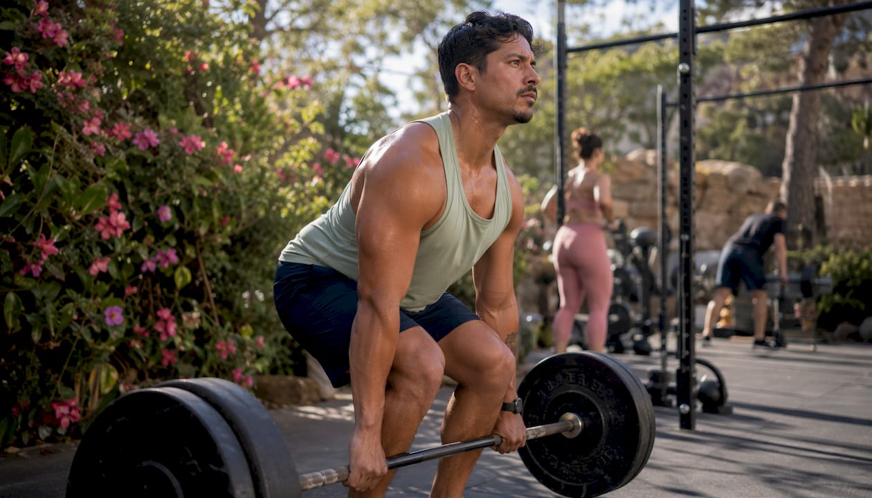 Man lifting heavy weights in gym