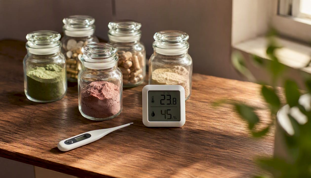 Measuring temperature and humidity near supplements