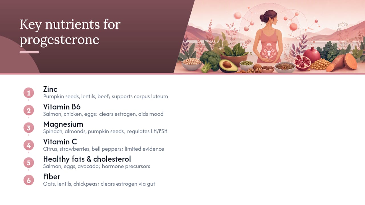 Nutrients and their food sources supporting progesterone
