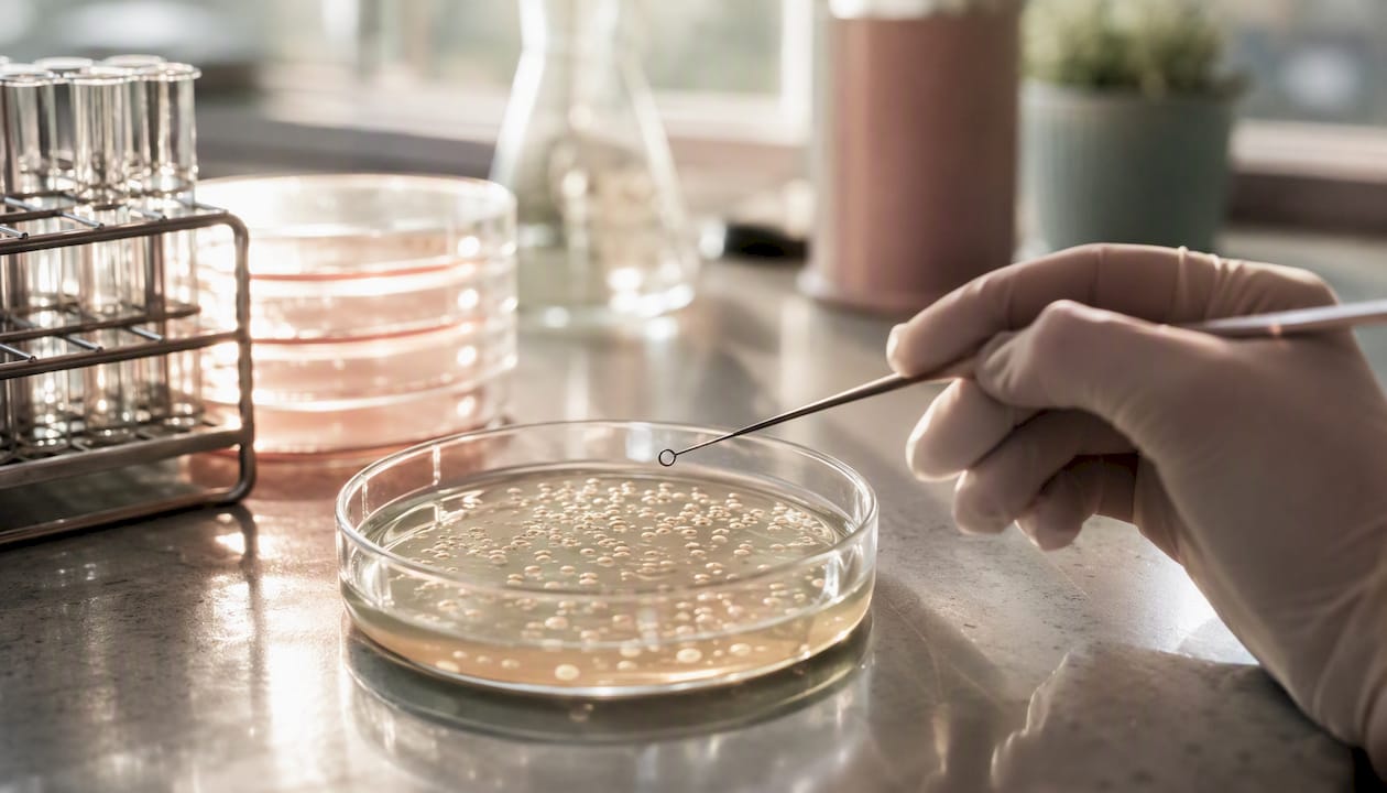 Lactobacillus bacteria colony in petri dish