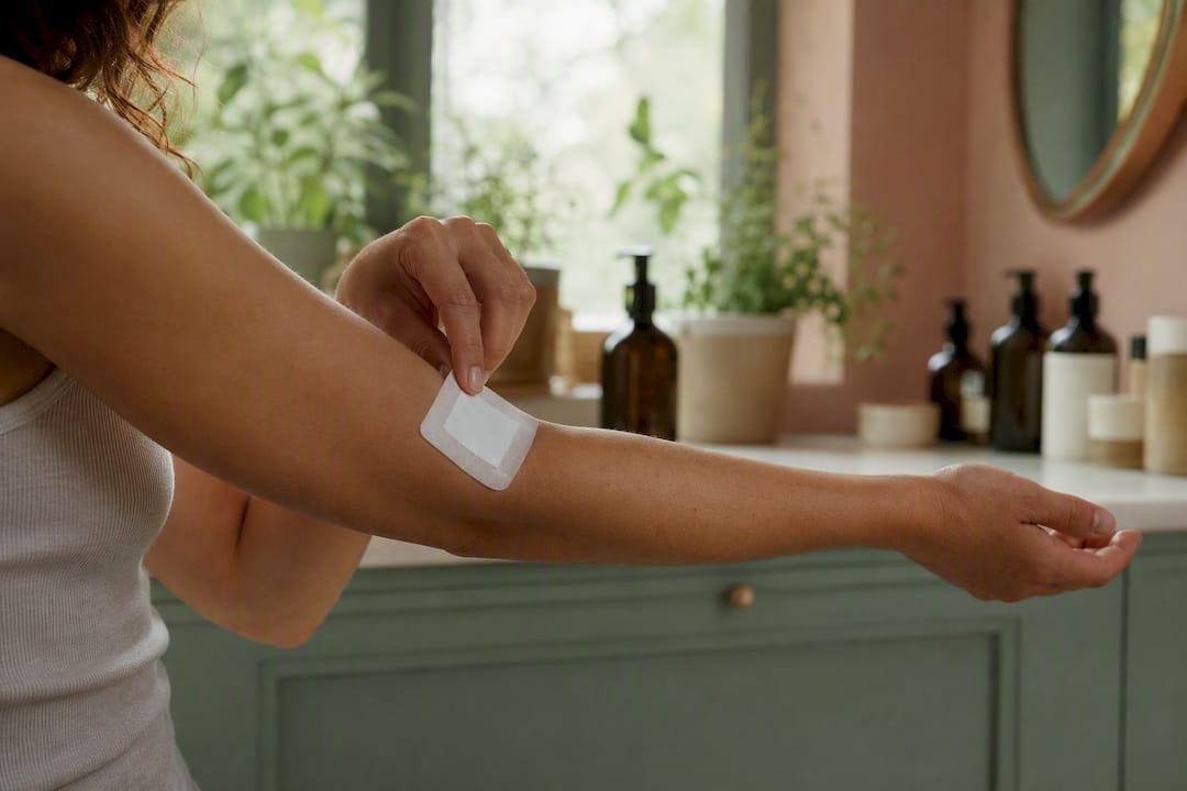 Applying menthol patch on skin