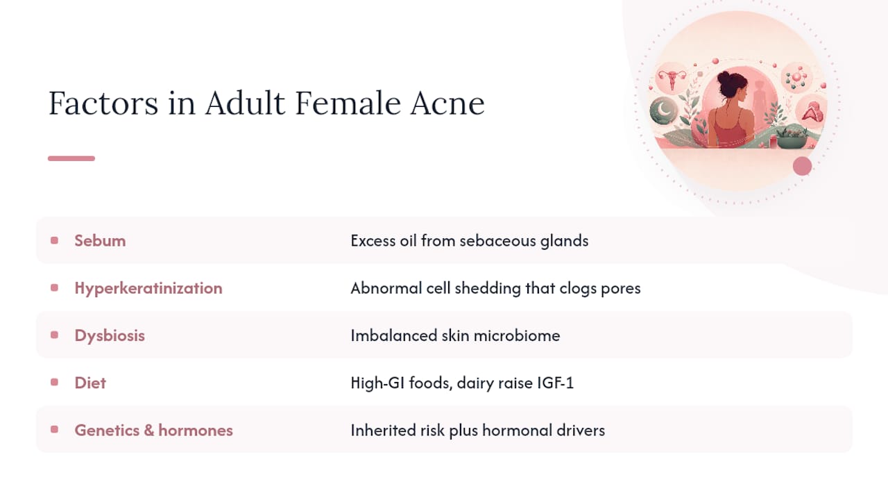 Diagram of factors causing adult female acne