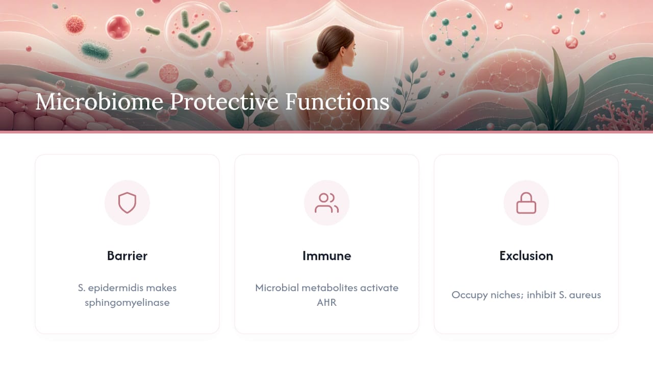 Three protective functions of the skin microbiome