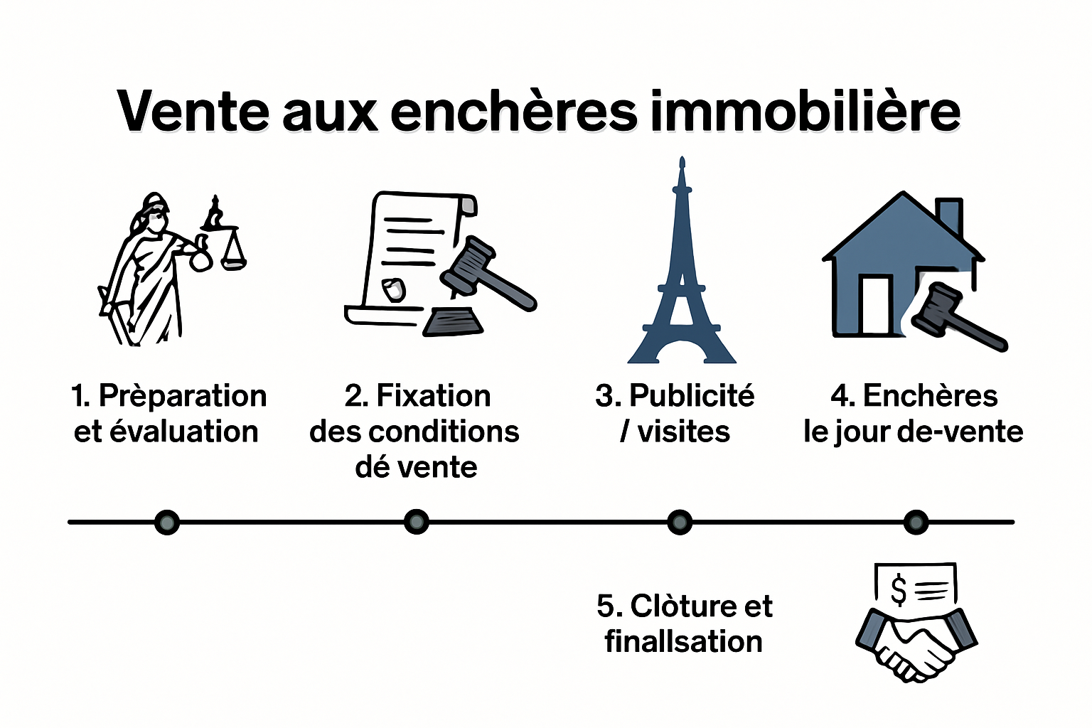 Timeline infographic showing steps in Paris property auction