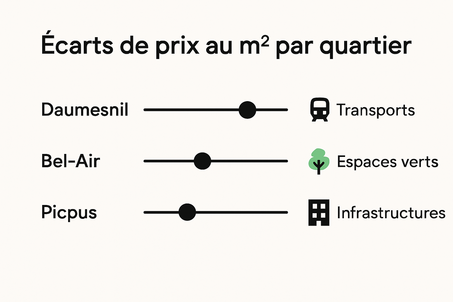 Infographie des variations des prix m2 par quartiers