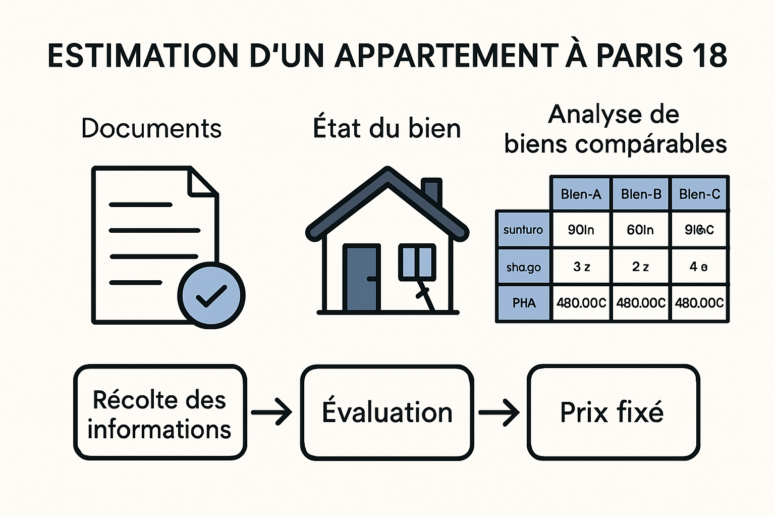 Estimation steps and property comparison chart illustration