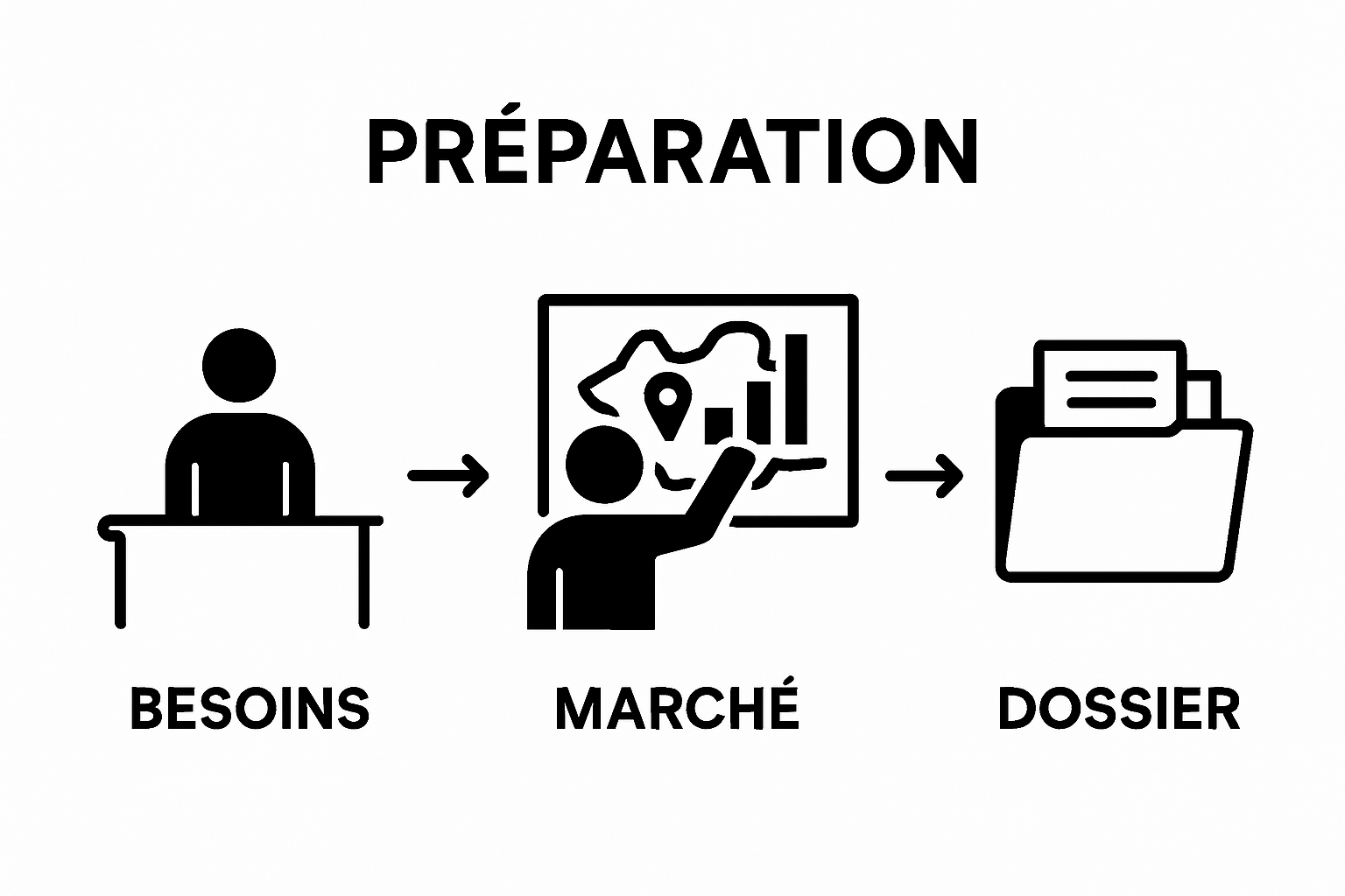 Négocier bail commercial : Guide pratique pour 2025 1 Diagram illustrating steps: évaluer besoins, analyser marché, préparer dossier.