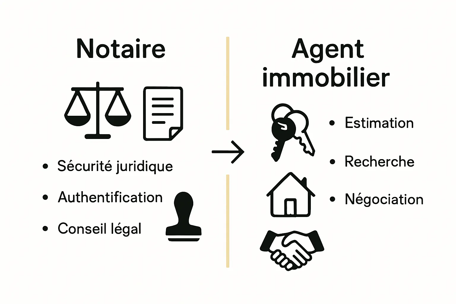 Infographic comparing notaire and agent immobilier roles