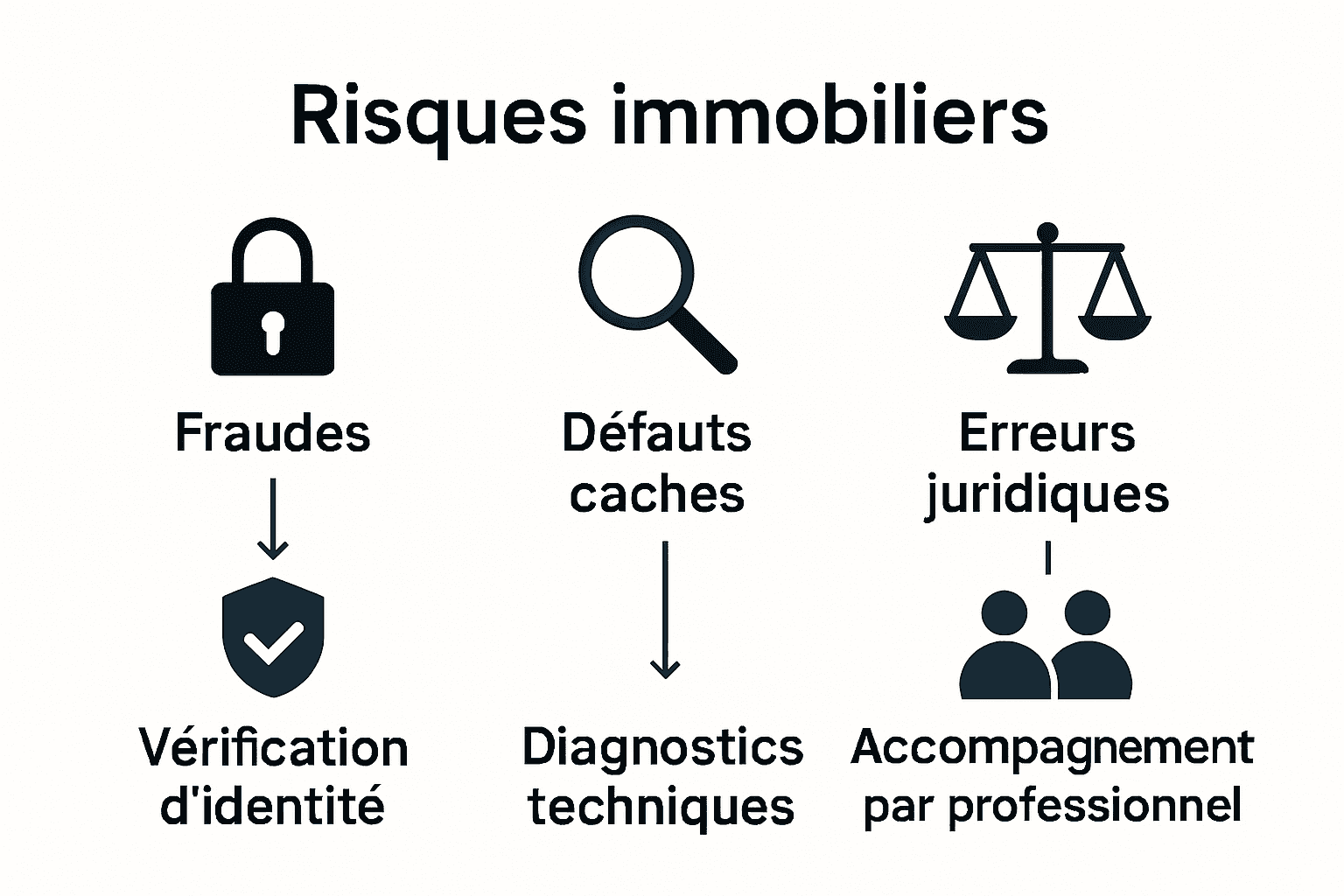 Transaction Immobilière Sécurisée : Guide Complet Paris 19 2 Infographie montrant les principaux risques dans une transaction immobilière à Paris 19 et leurs solutions
