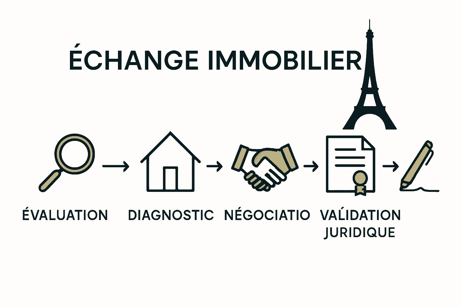 Infographie processus échange immobilier en 5 étapes à Paris