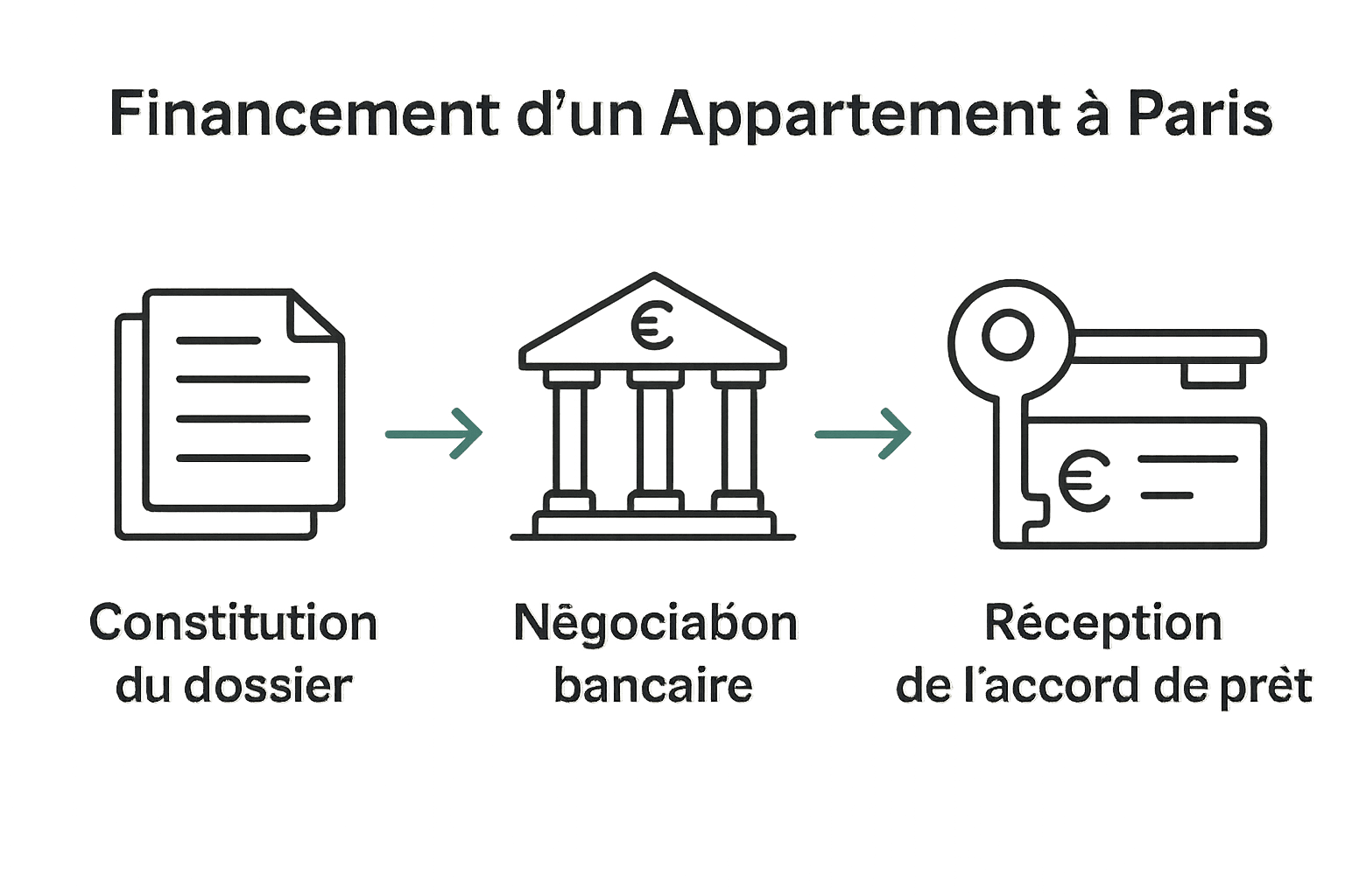 Infographie sur les étapes de financement immobilier à Paris
