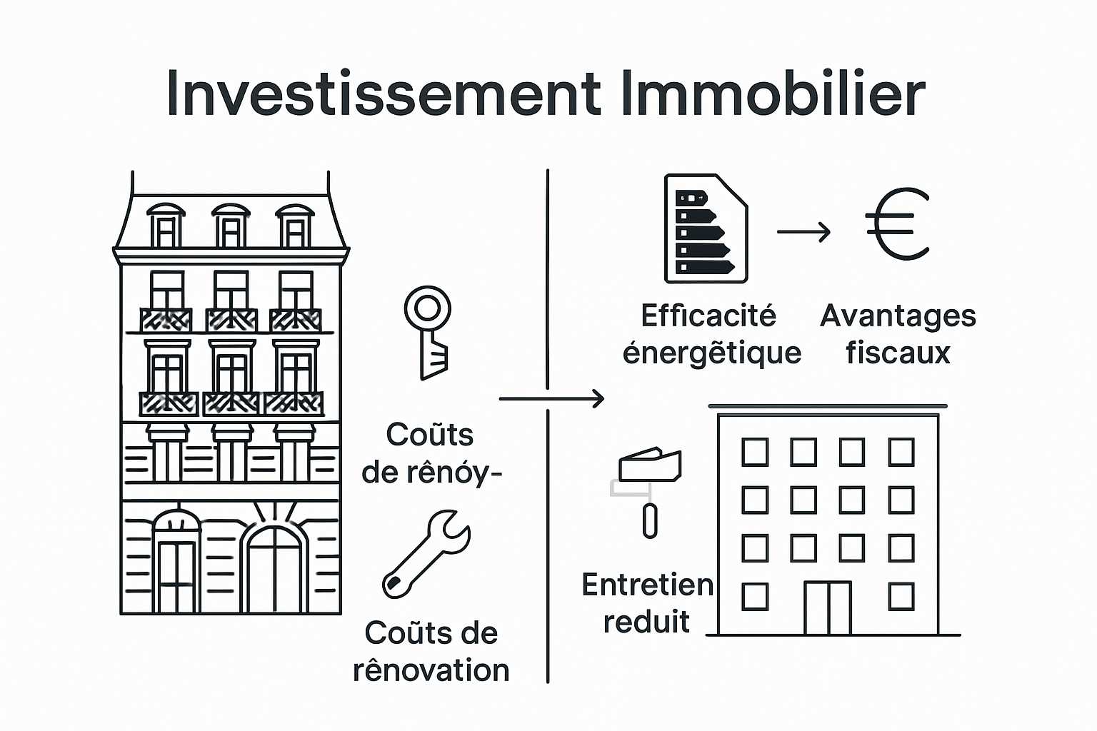 Appartement ancien ou neuf – Impacts sur votre projet à Paris 2 Infographic comparing Paris old and new apartments