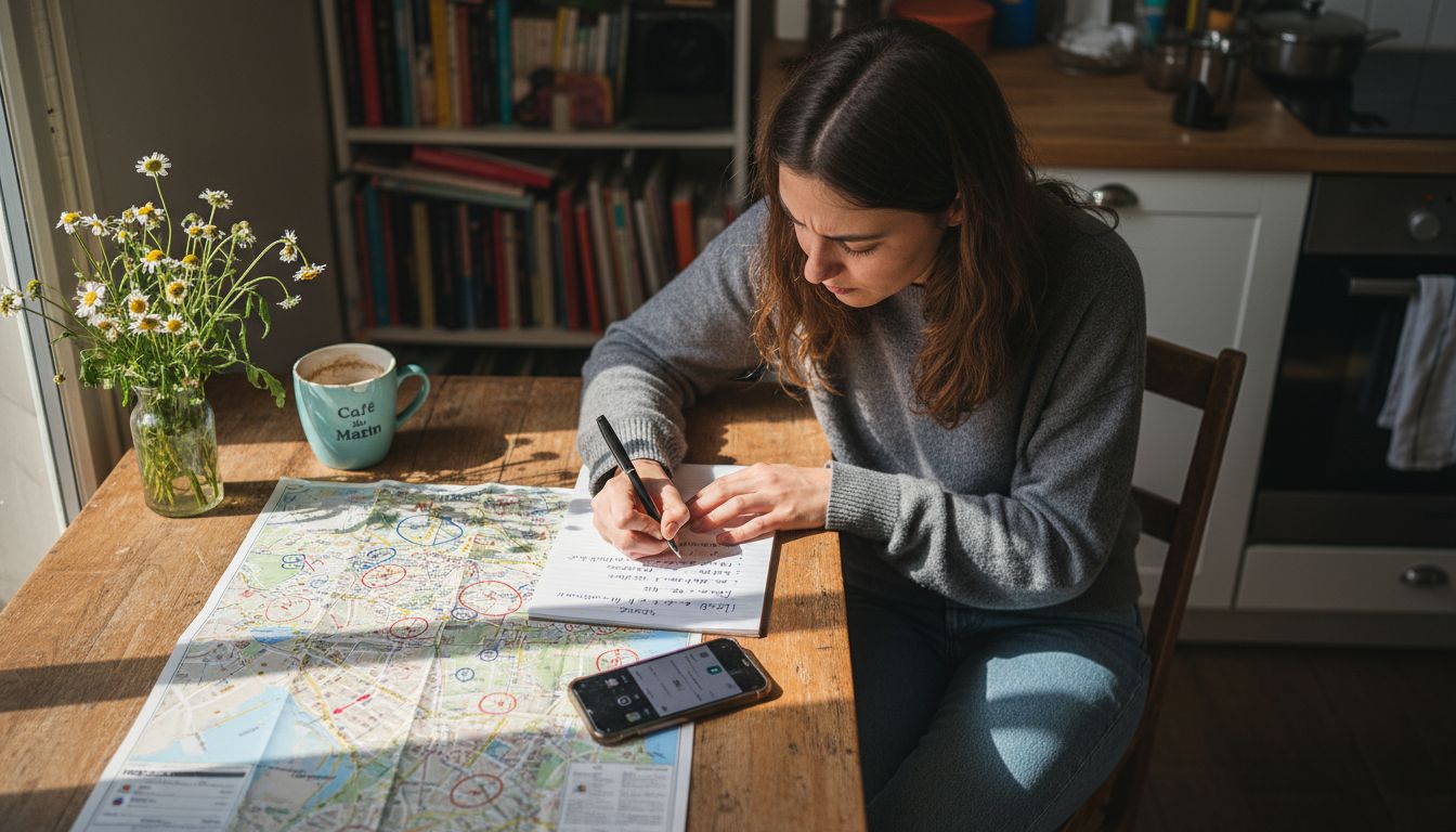 Une femme prépare sa liste des choses à vérifier avant d’emménager dans un appartement du 19ème à Paris.