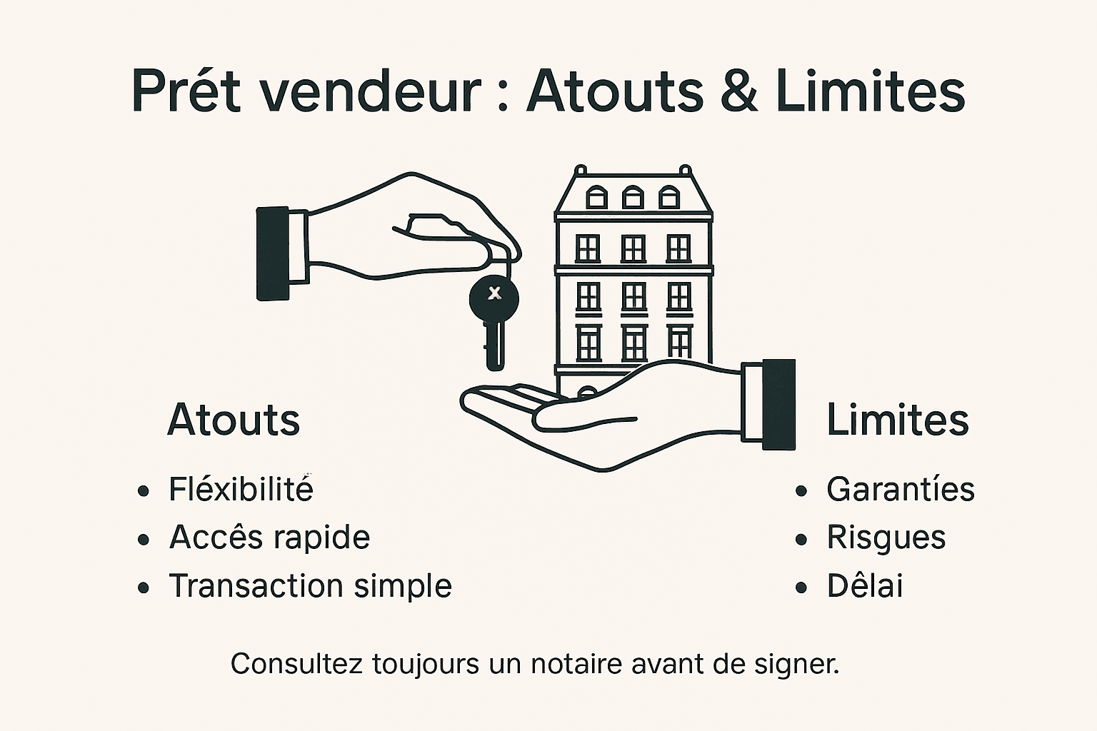 Prêt vendeur immobilier : Atouts et limites à Paris 19 1 Infographie : les points forts et les limites du prêt vendeur