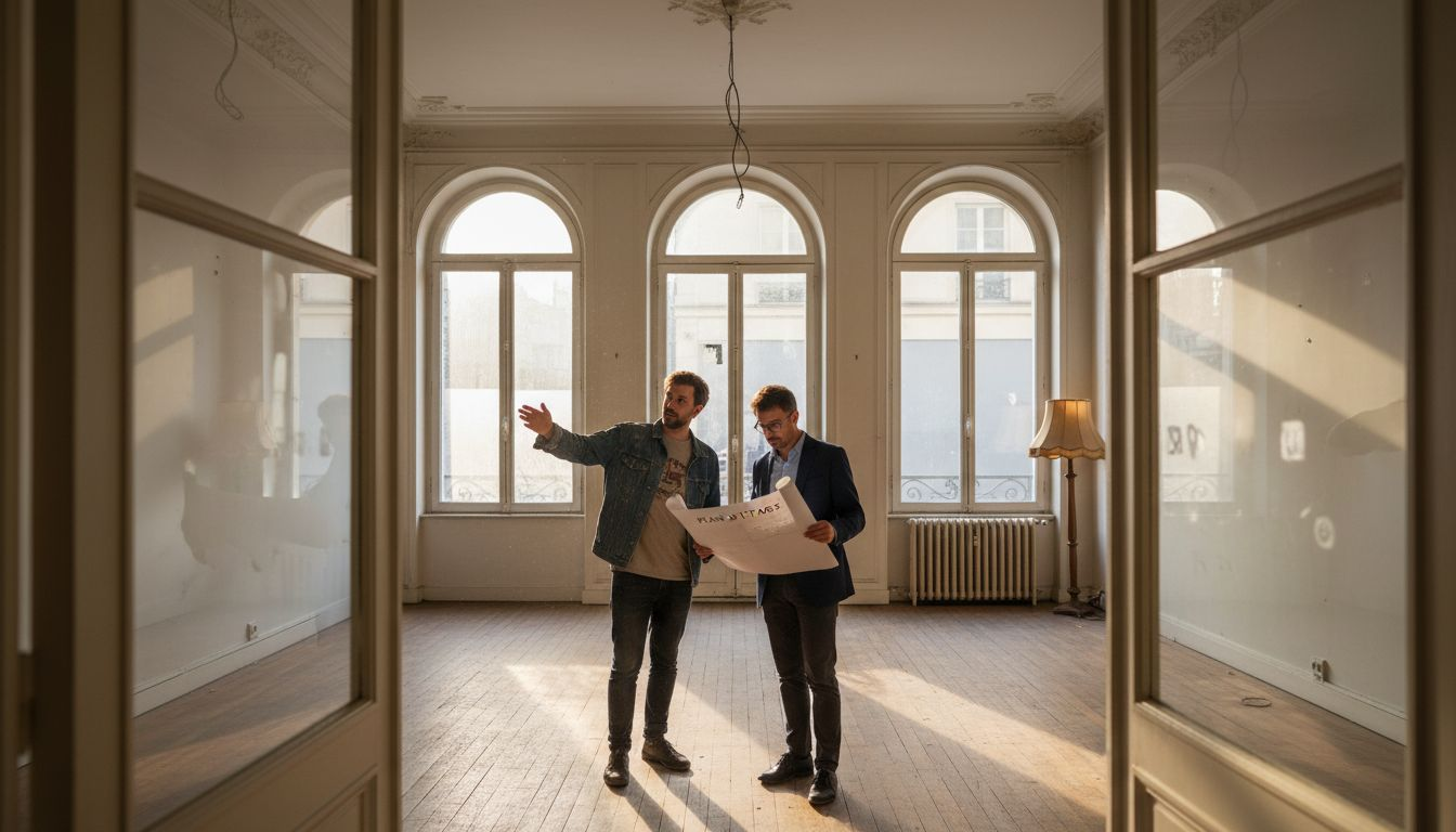 Définition du bail commercial : enjeux à Paris 19 1 Des entrepreneurs à la recherche de nouveaux locaux visitent des boutiques vides à Paris.