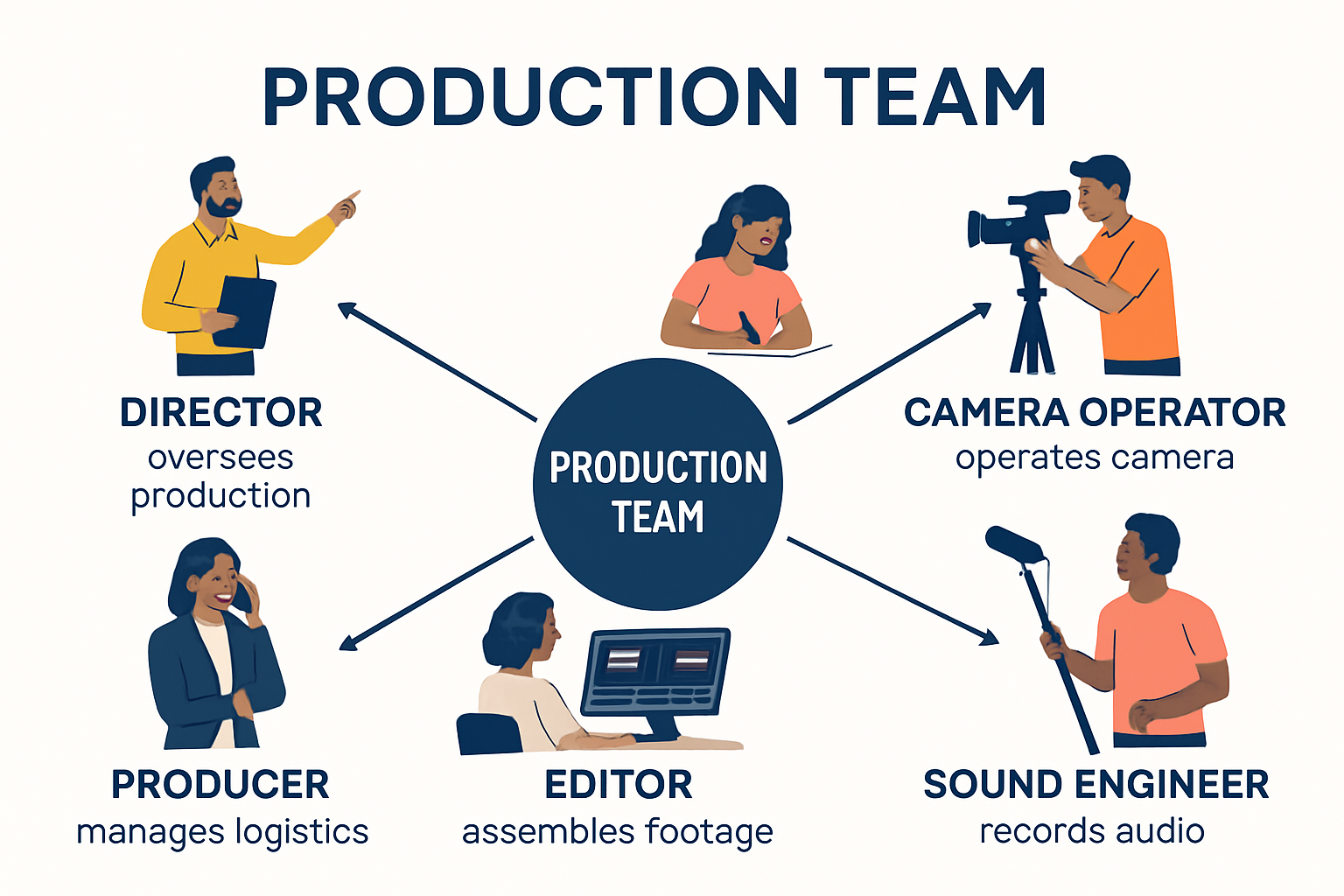 Infographic of key video production team roles and duties