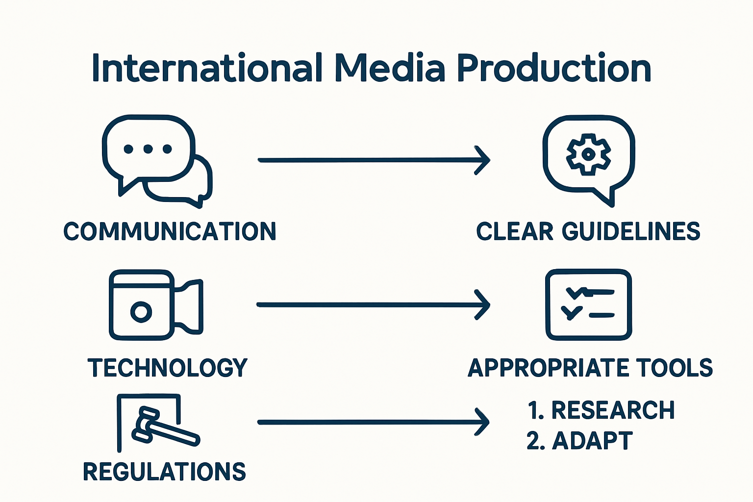 Infographic visualizing challenges and solutions for international media production planning