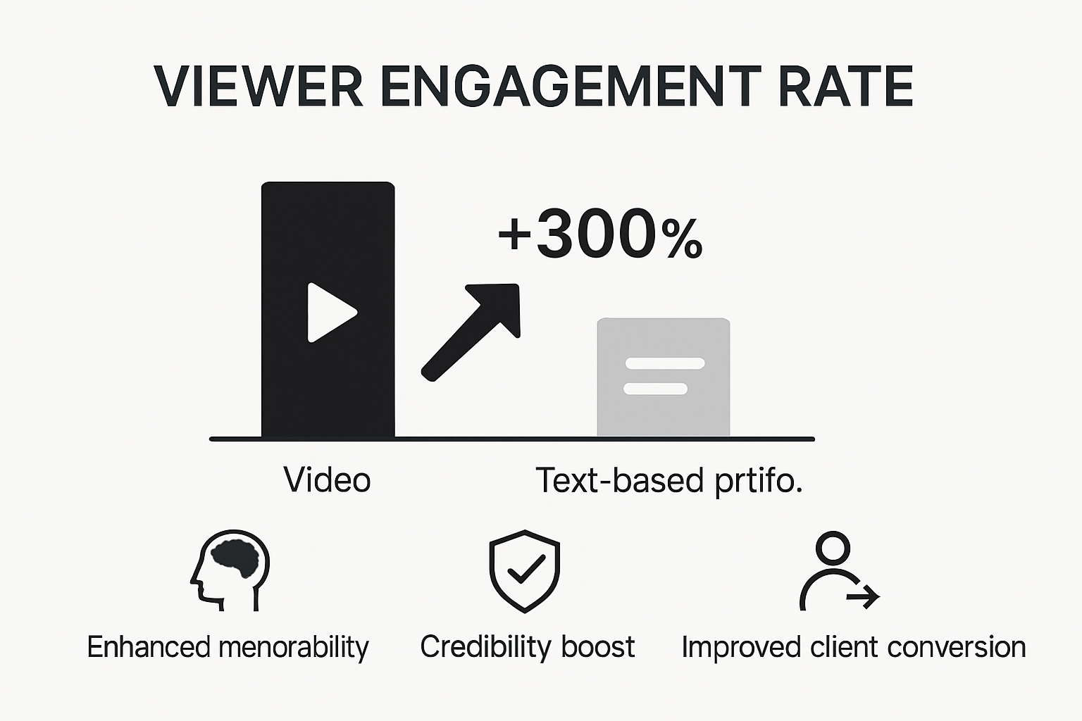 Infographic showing video vs text portfolio engagement statistics