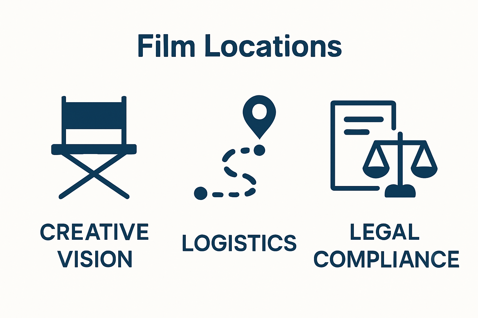 Infographic comparing creative, logistics, and legal pillars in location management