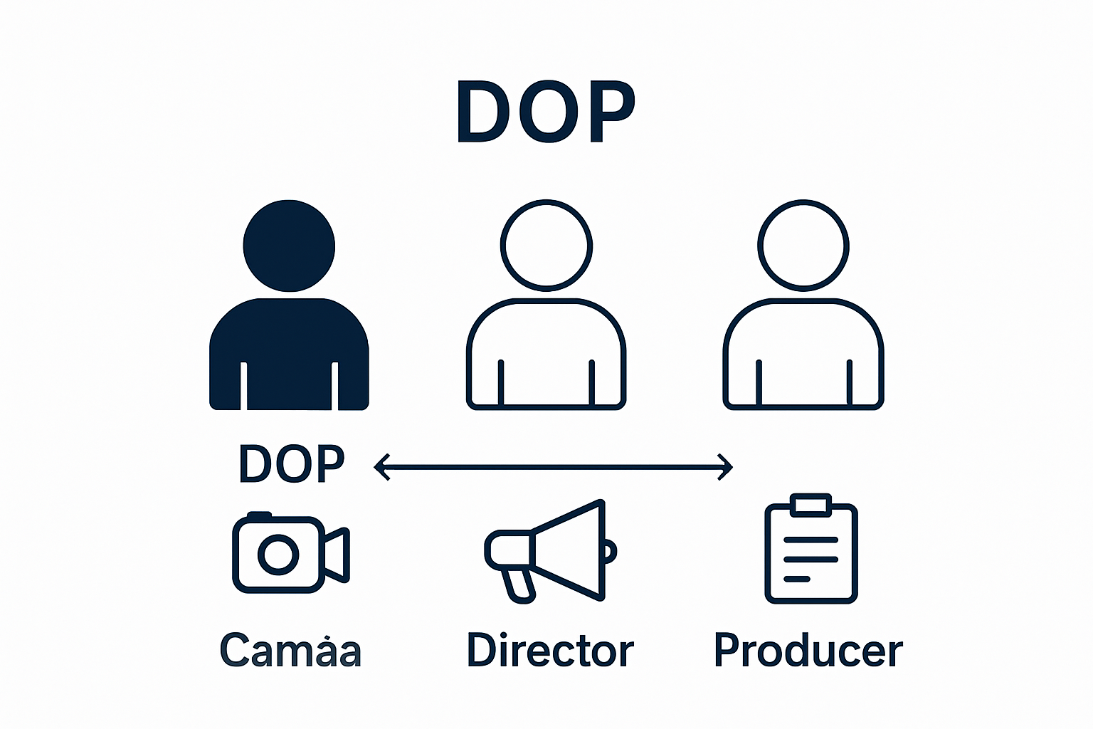 Visual comparison of DOP, Director, and Producer roles in film production.