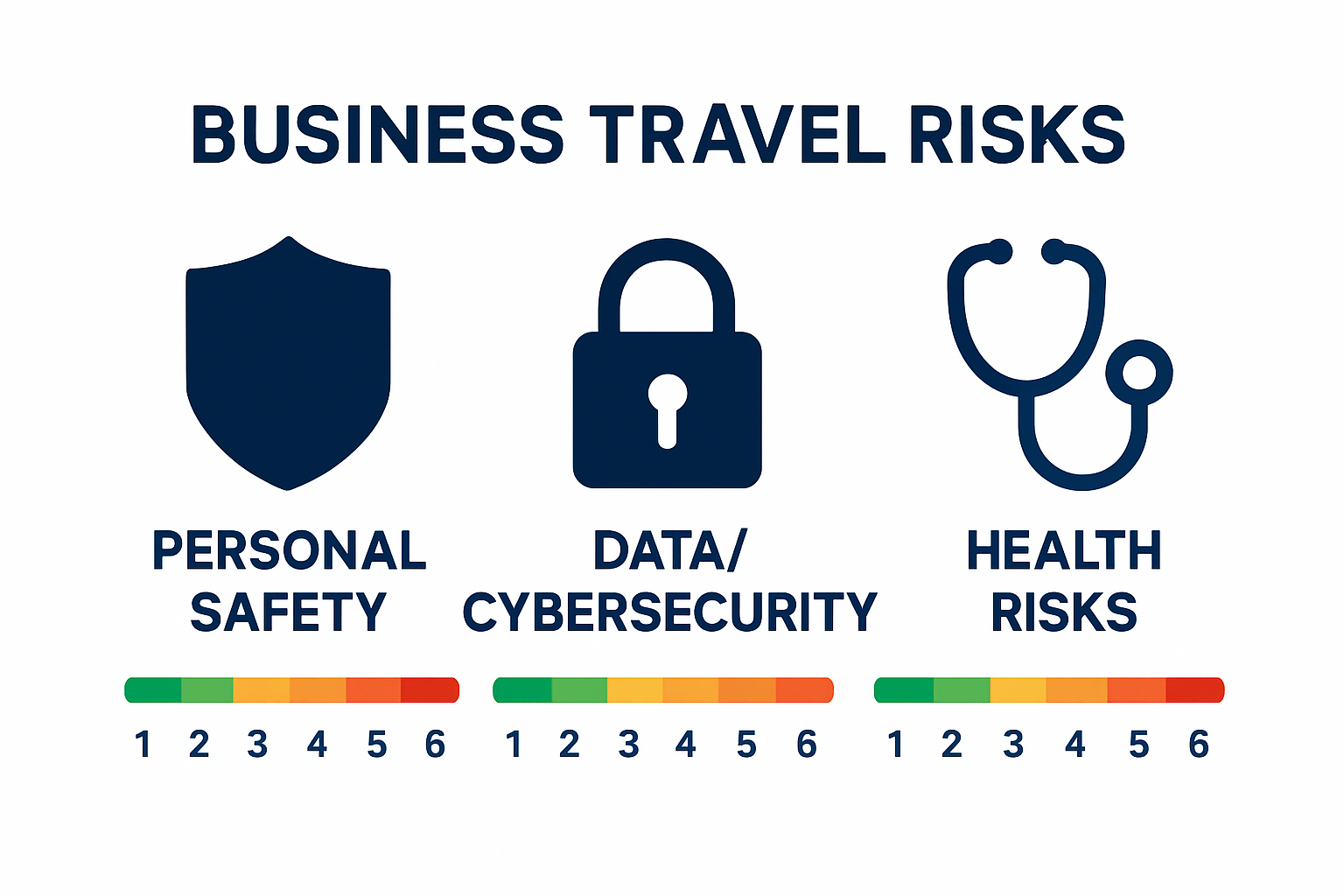 Infographic showing three risk areas: personal safety, data security, and health risks