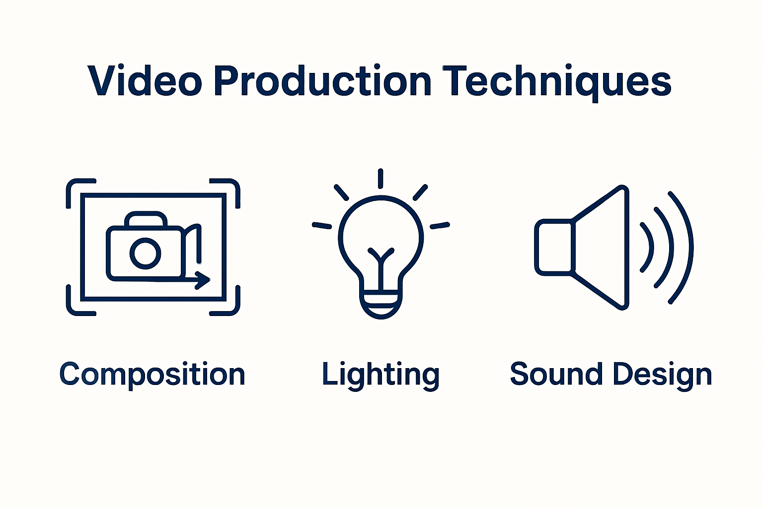 Infographic comparing composition, lighting, and sound design in video production