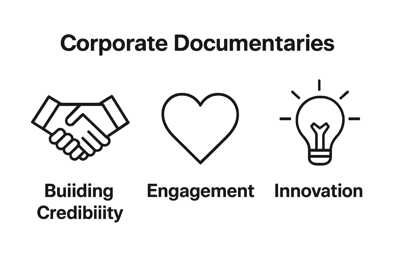 Infographic showing three icons: handshake for trust, heart for engagement, lightbulb for innovation.