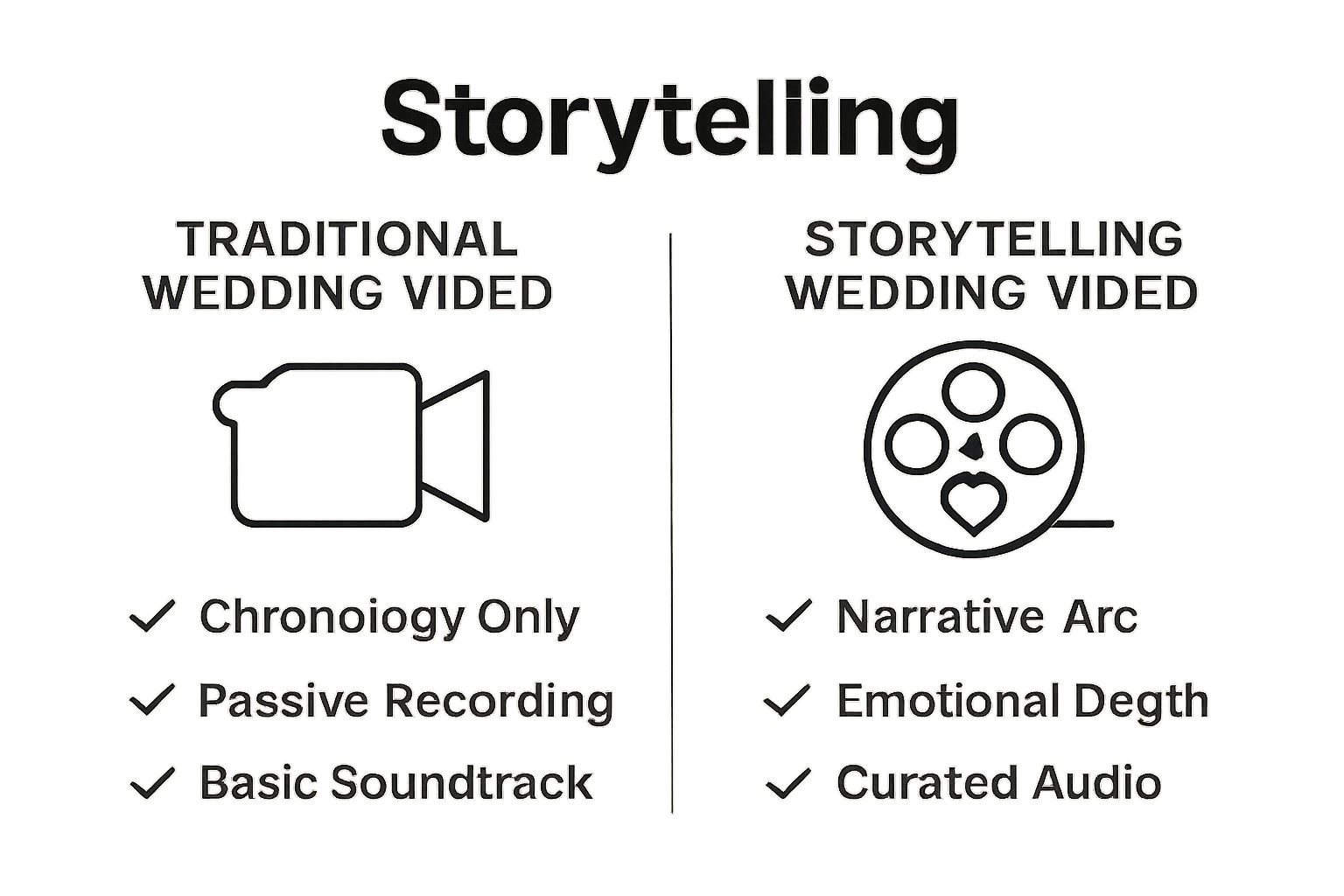 Infographic comparing traditional wedding video and storytelling wedding video