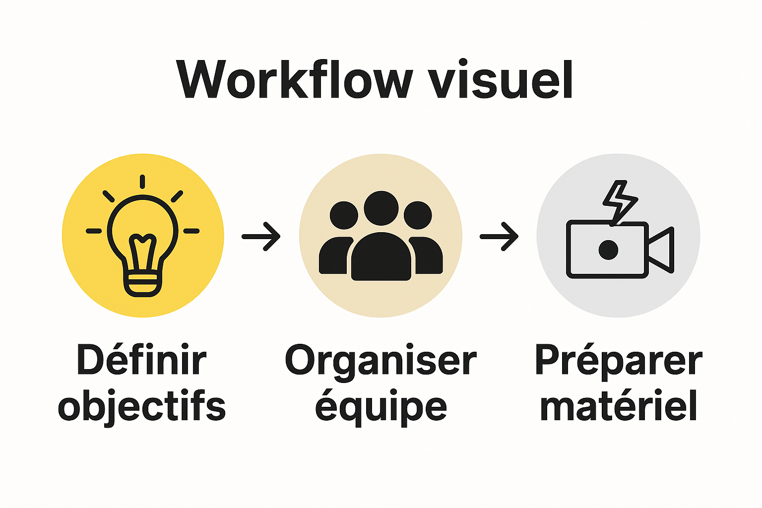Graphique séquentiel des trois premières étapes d’un tournage vidéo d’entreprise