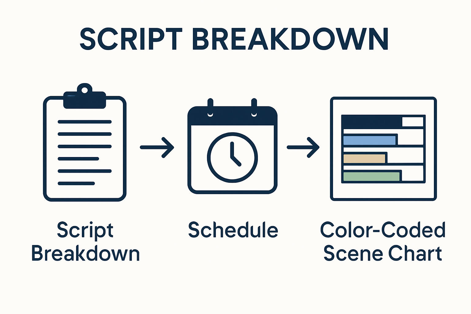 Simple infographic of script breakdown to film schedule steps