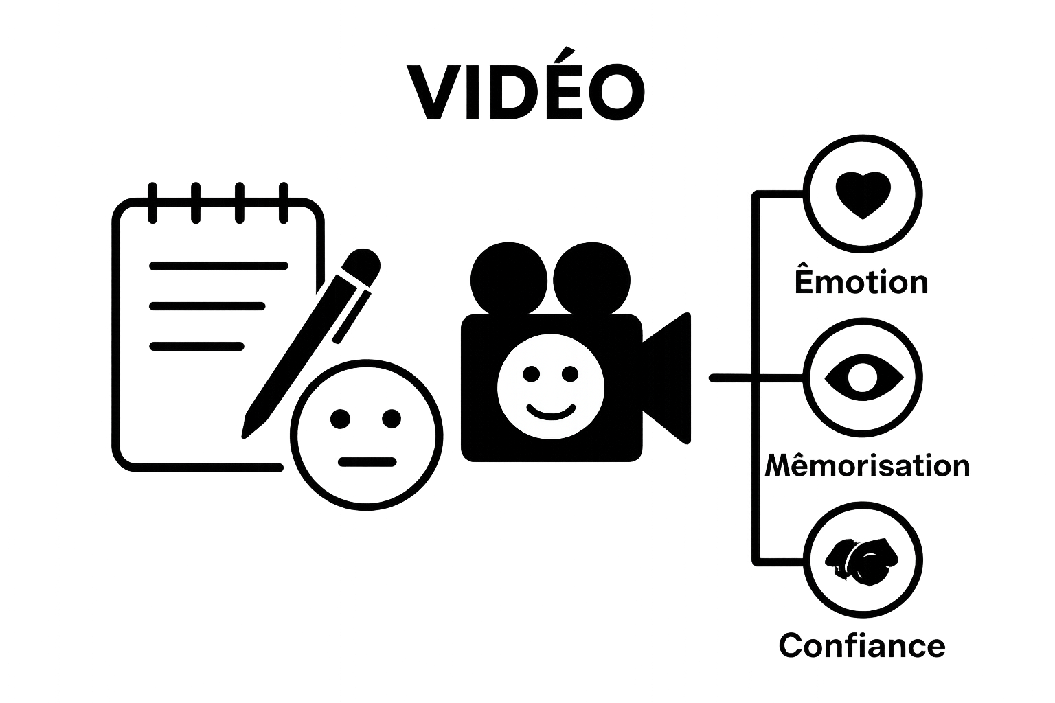 Infographic comparing video vs. written interviews using emotional and credibility icons
